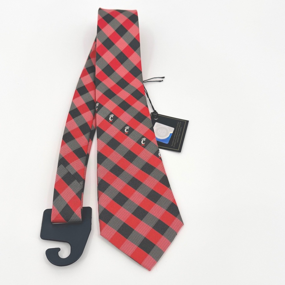 NWT Eagles Wings Cincinnati Bearcats Mens Red Black Gingham Plaid Necktie‎ NCAA
